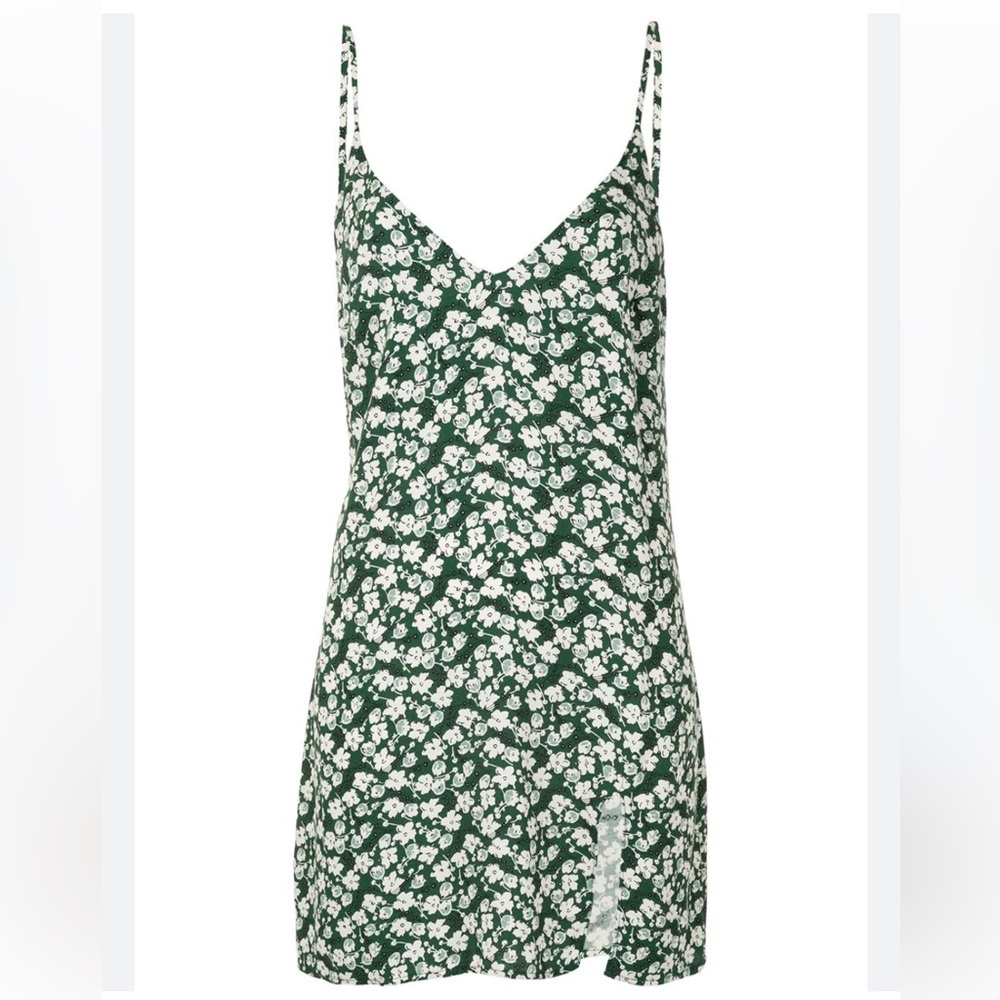 Reformation Green and White Floral Slip Dress